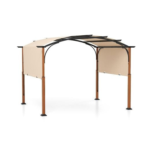 10 x 12 FT Outdoor Retractable Pergola with Retractable Canopy for Patio-Beige B593-NP11859