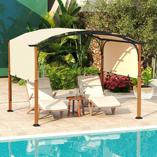 10 x 12 FT Outdoor Retractable Pergola with Retractable Canopy for Patio-Beige B593-NP11859