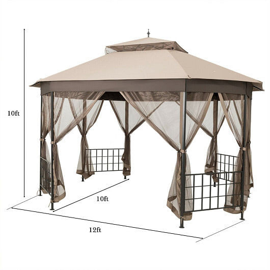 10'x 12' Octagonal Patio Gazebo-Brown B593-OP70383