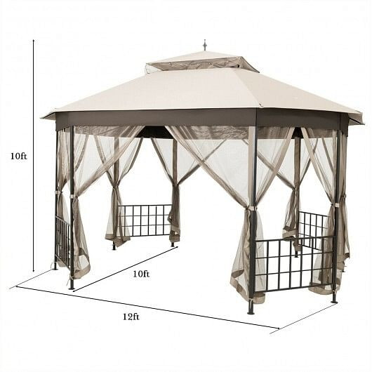 10'x 12' Octagonal Patio Gazebo-Brown B593-OP70383