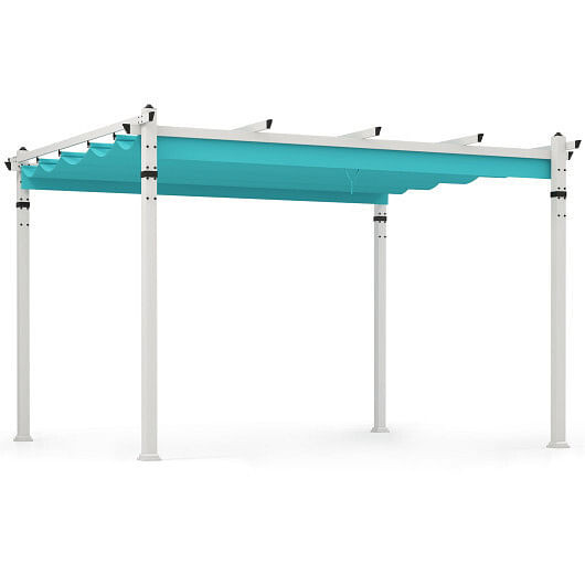 Outdoor Pergola with Retractable Canopy and Aluminum Frame-Turquoise B593-NP11781