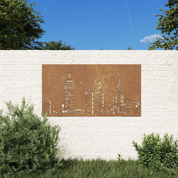 Patio Wall Decoration 41.3"x21.7" Corten Steel Skyline Design A949-824497