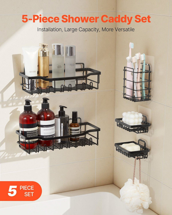 Shower Caddy, 5 Pack Adhesive Bathroom Shower Storage Organization Shelves Rack Set, 40 lbs Large W E415-ZZBGSLYJ5JT0I5UT0001V0