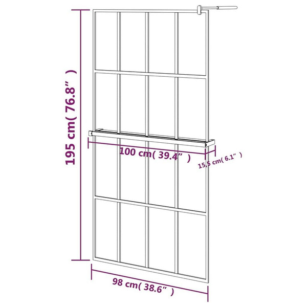 Walk-in Shower Wall with Shelf Black 39.4"x76.8" ESG Glass&Aluminum A949-3185467