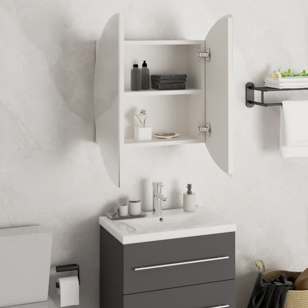 Bathroom Cabinet with Round Mirror&LED White 18.5"x18.5"x6.9 A949-345583