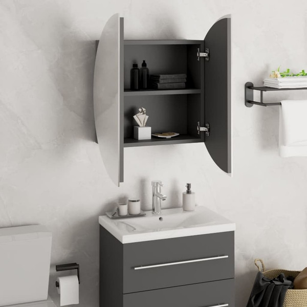 Bathroom Cabinet with Round Mirror&LED Gray 18.5"x18.5"x6.9 A949-345585