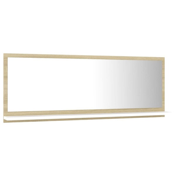  Bathroom Mirror White and Sonoma Oak 39.4"x4.1"x14.6" Engineered Wood A949-804594