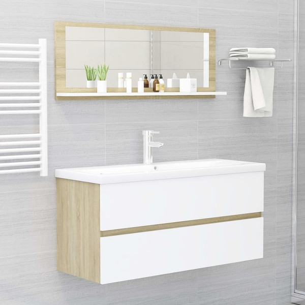  Bathroom Mirror White and Sonoma Oak 39.4"x4.1"x14.6" Engineered Wood A949-804594