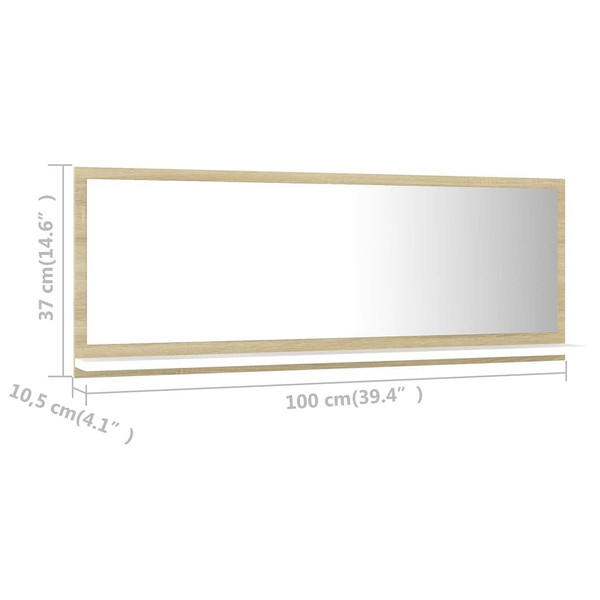  Bathroom Mirror White and Sonoma Oak 39.4"x4.1"x14.6" Engineered Wood A949-804594