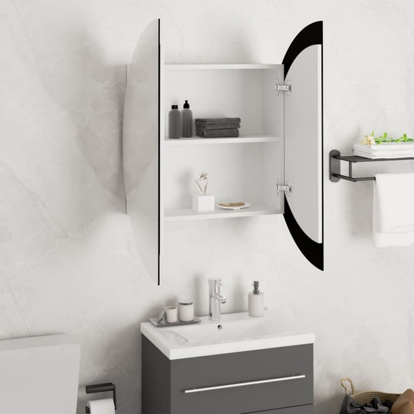  Bathroom Cabinet with Round Mirror&LED White 21.3"x21.3"x6.9 A949-345587
