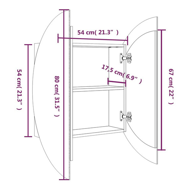  Bathroom Cabinet with Round Mirror&LED White 21.3"x21.3"x6.9 A949-345587