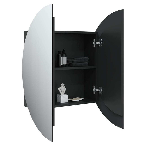 Bathroom Cabinet with Round Mirror&LED Black 21.3"x21.3"x6.9 A949-345588