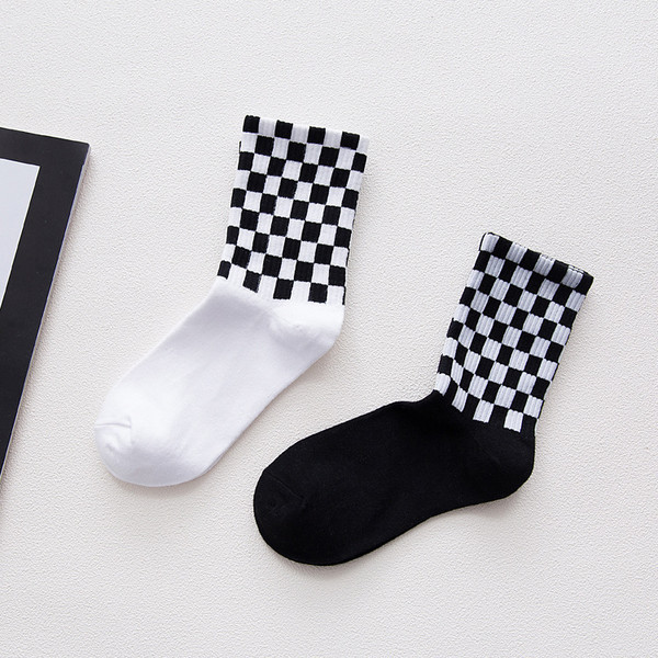 Cotton Men's Socks Black and White Houndstooth Plaid Classic Socks Q119-CJNSFJWZ00061