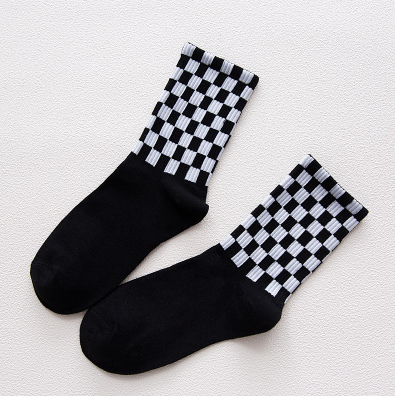 Cotton Men's Socks Black and White Houndstooth Plaid Classic Socks Q119-CJNSFJWZ00061
