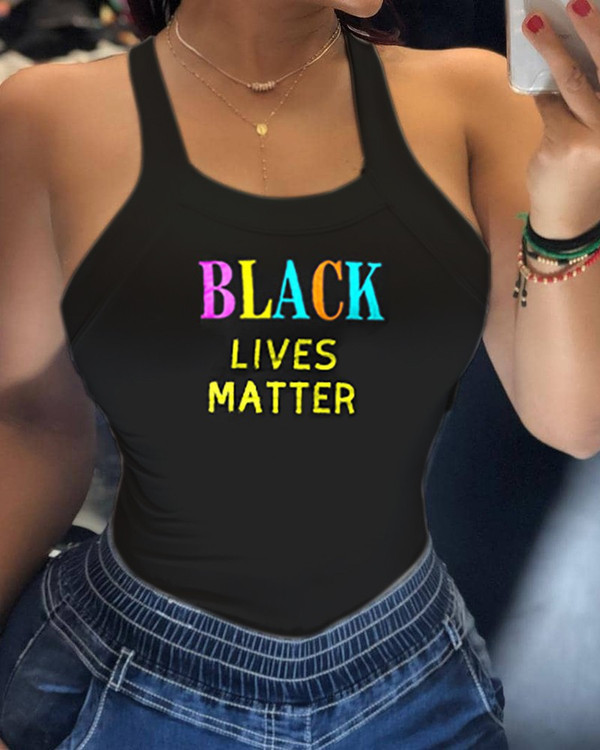 Style: Black color letter, Size: S - Sexy strap print T-shirt Q119-CJNSWTQB01753-Black color letter-S