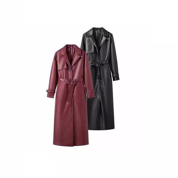 Long Poly Urethane Leather Trench Coat Q119-CJYD2153802
