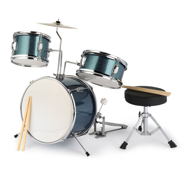 14"x10" 3-Pieces Junior Kids Drum Set Kit Pedal Drum Stick Wrench Drum Stool Sky Blue T575-S0671383924