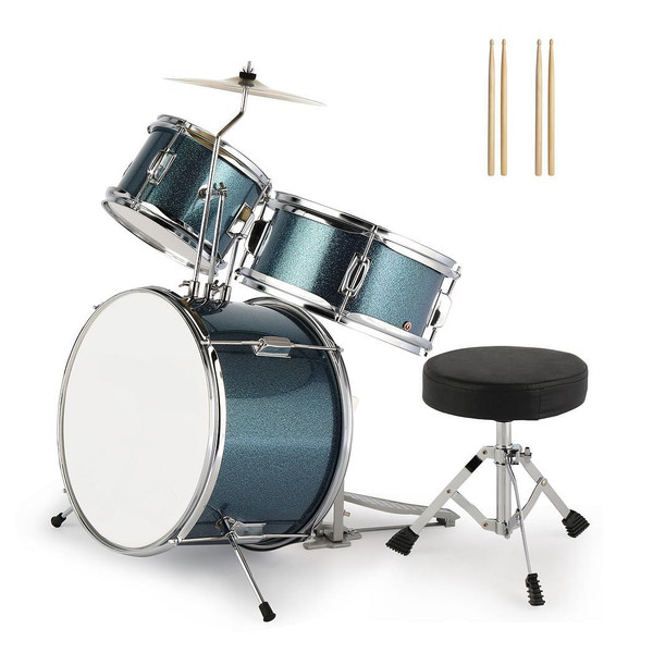 14"x10" 3-Pieces Junior Kids Drum Set Kit Pedal Drum Stick Wrench Drum Stool Sky Blue T575-S0671383924