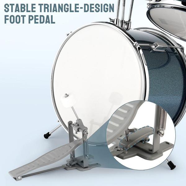 14"x10" 3-Pieces Junior Kids Drum Set Kit Pedal Drum Stick Wrench Drum Stool Sky Blue T575-S0671383924