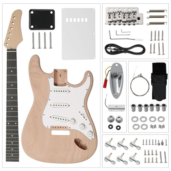 DIY 6 String ST Style Electric Guitar Kits with Mahogany Body, Maple Neck and Accessories T575-S0671266235