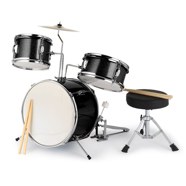 14"x10" 3-Pieces Junior Kids Drum Set Kit Pedal Drum Stick Wrench Drum Stool Black T575-S0671383908