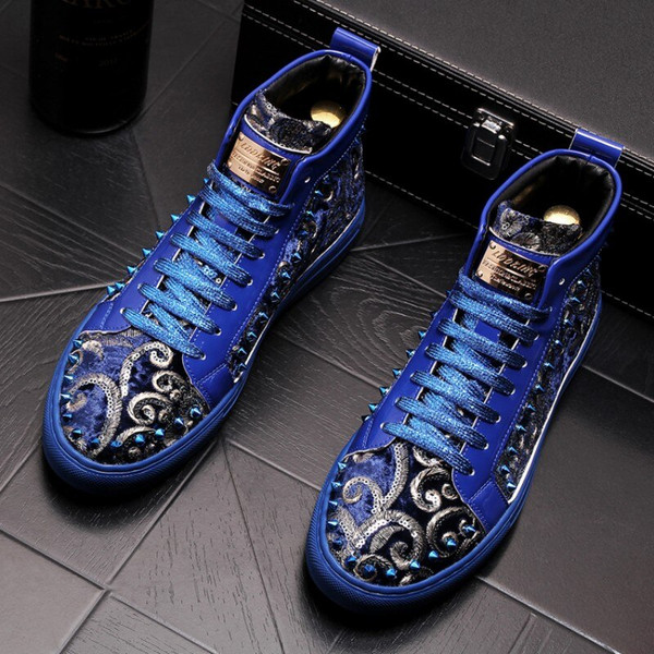 Color: Blue inner increase, Size: 43 - Personalized Blue Sequined Color-Block Sports Sneakers Q119-CJBHNSNS32052-Blue inner increase-43