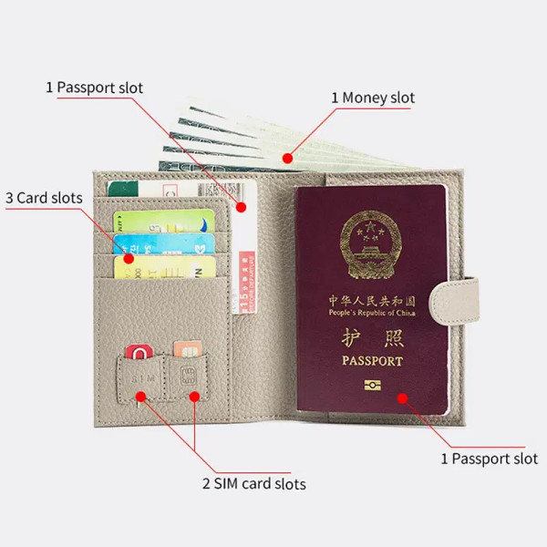 Color: green - Genuine Cow Leather Passport Holder Travel Wallet with Zipper Pocket Card Holder RFI F640-12000037788180675