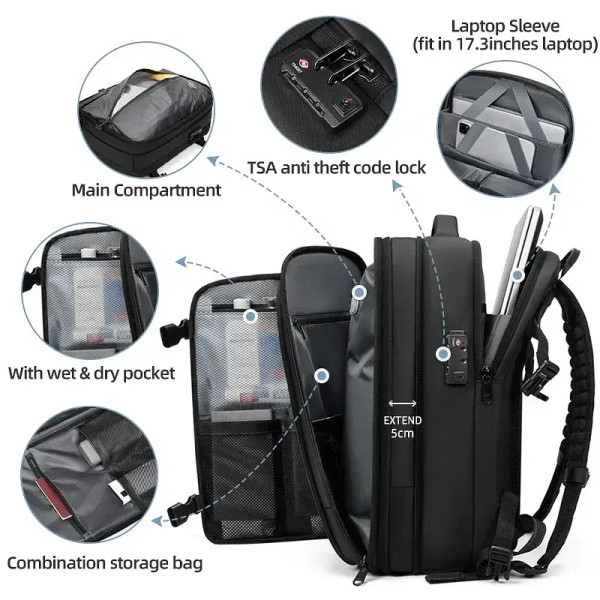 Color: Clear - Men Travel Backpack vacuum compression Laptop Backpack 17 inch Extended Large Capaci F640-12000041990729841
