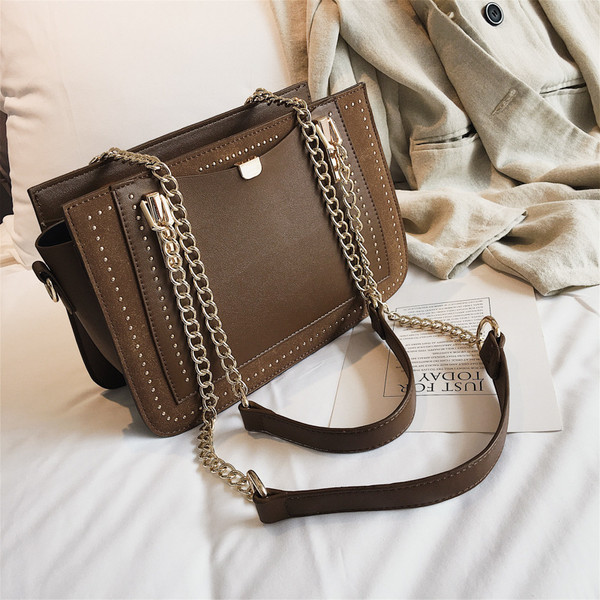 Color: Kaki - School bag student style wild fashion handbag silk scarf shoulder Messenger bag Q119-CJBHNSNS07242-Kaki