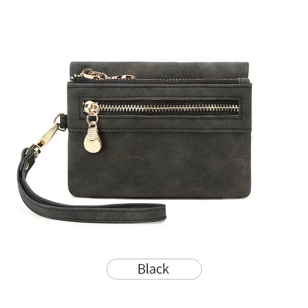 Color: black - Retro foldingzipper wallet high-quality PUleather portablemultifunctional women's wa F640-12000035869013126