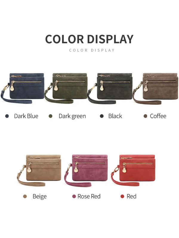 Color: black - Retro foldingzipper wallet high-quality PUleather portablemultifunctional women's wa F640-12000035869013126