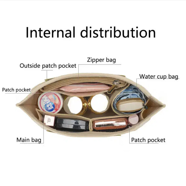 Color: Chocolate, Size: L - Felt Insert Bag Fits For Longchamp Handbag Liner Bag Felt Cloth Makeup  F640-12000040365224163