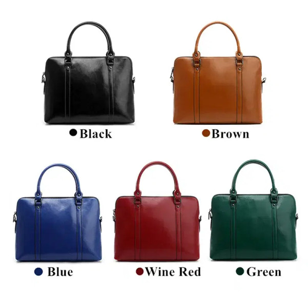 Color: Red - Oyixinger New 100% Genuine Leather Briefcase For Woman 14 inch Laptop Bag Women's Hand F640-67045224381