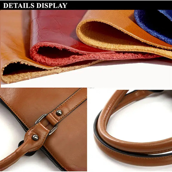 Color: Red - Oyixinger New 100% Genuine Leather Briefcase For Woman 14 inch Laptop Bag Women's Hand F640-67045224381