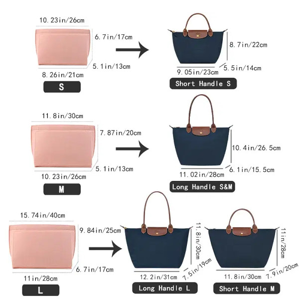 Color: Chocolate, Size: M - Felt Insert Bag Fits For Longchamp Handbag Liner Bag Felt Cloth Makeup  F640-12000040365224164