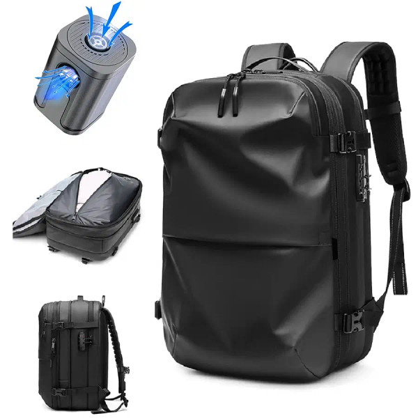 Color: Dark Grey - Men Travel Backpack vacuum compression 17 inch Laptop Backpack Business Large Ca F640-12000039459676533