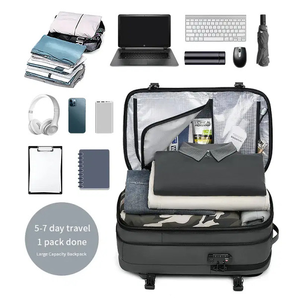 Color: Dark Grey - Men Travel Backpack vacuum compression 17 inch Laptop Backpack Business Large Ca F640-12000039459676533