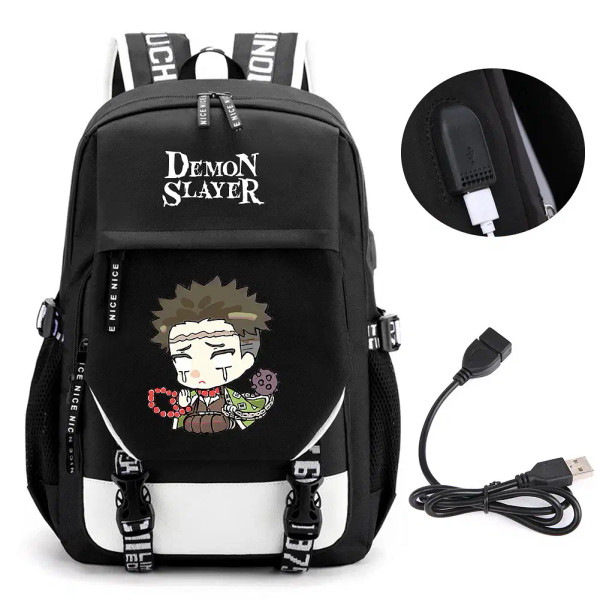 Color: Lavender - Anime Demon Slayer Kamado Nezuko Backpack School Book Bags Mochila Travel USB Por F640-12000038210741167
