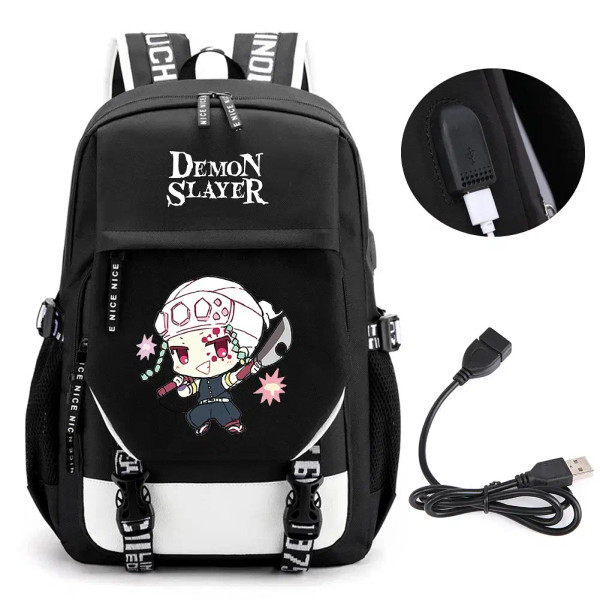Color: Lavender - Anime Demon Slayer Kamado Nezuko Backpack School Book Bags Mochila Travel USB Por F640-12000038210741167