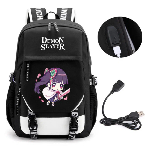 Color: Lavender - Anime Demon Slayer Kamado Nezuko Backpack School Book Bags Mochila Travel USB Por F640-12000038210741167