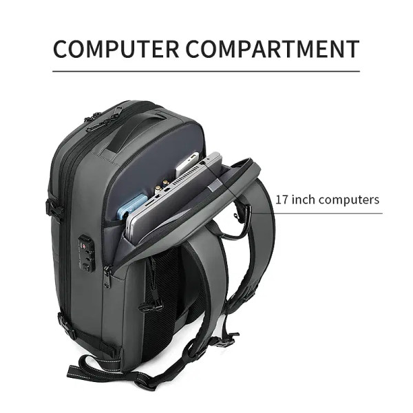 Color: Blue - Men Travel Backpack vacuum compression 17 inch Laptop Backpack Business Large Capacit F640-12000039600843027