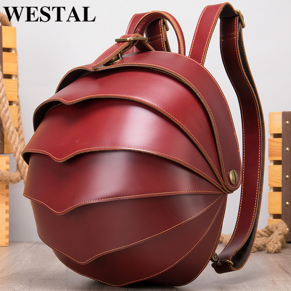 WESTAL Crazy Horse Leather Backpack for Woman Round Mini Schoolbag Backpack Purse Antitheft Rucksac F640-3256805953925643