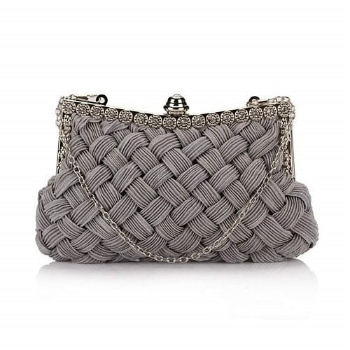 Weaving Threads Pattern with Rhinestone Floral Decorations Fashion Evening Handbag/ Shoulder Bag -  A392-fhbg0107