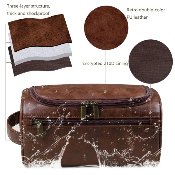 Color: Beige, Size: S - Personalized Men's Leather Toiletry Bag, Groomsmen Gifts, Dopp Kit, Gift fo F640-12000044680538887