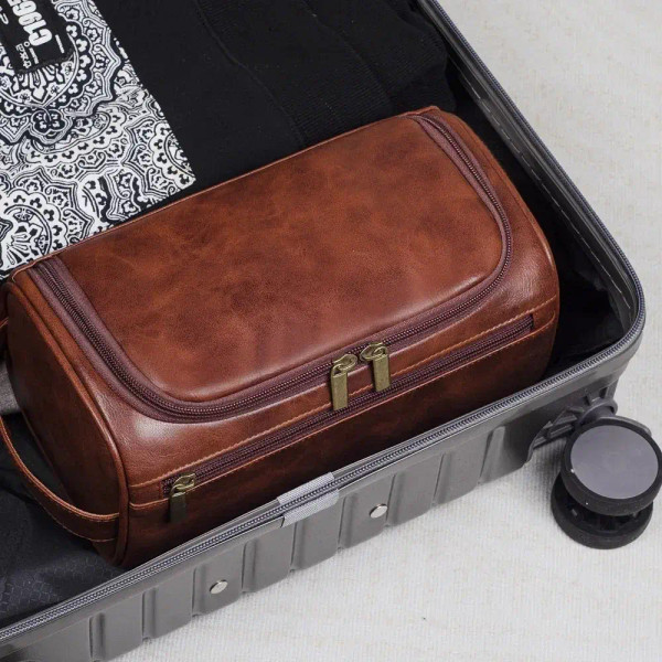 Color: Beige, Size: S - Personalized Men's Leather Toiletry Bag, Groomsmen Gifts, Dopp Kit, Gift fo F640-12000044680538887