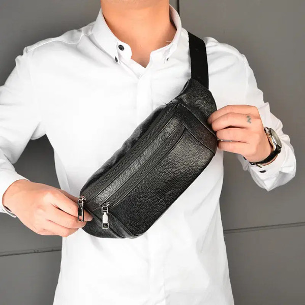 Color: Beige - Men's Genuine Leather Chest Bags Crossbody Bag Luxury Design Durable Pockets Chest B F640-12000030898183129