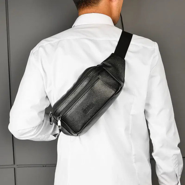 Color: Beige - Men's Genuine Leather Chest Bags Crossbody Bag Luxury Design Durable Pockets Chest B F640-12000030898183129