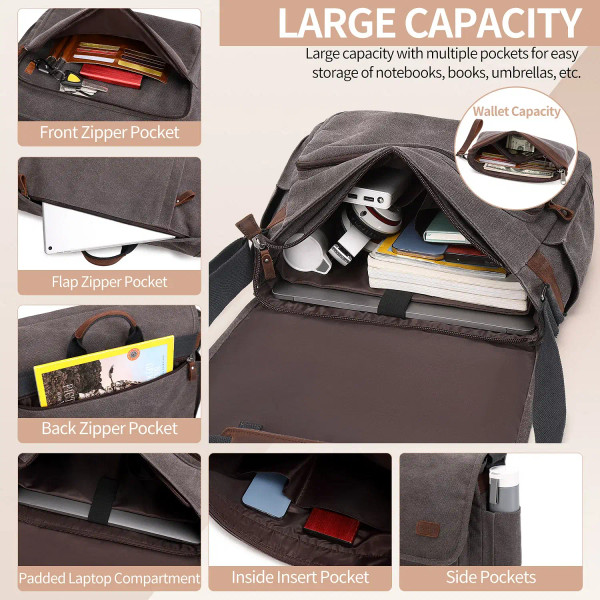 Color: Brown - Waterproof Canvas Messenger Bag for Men, Messenger Bag  ,Shoulder Bag, Casual Comput F640-12000037135116008