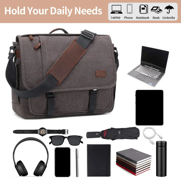 Color: Brown - Waterproof Canvas Messenger Bag for Men, Messenger Bag  ,Shoulder Bag, Casual Comput F640-12000037135116008