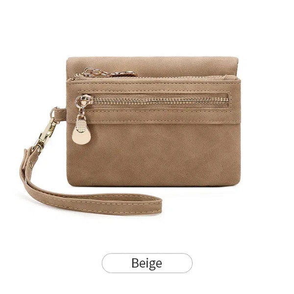 Color: Ivory - Retro foldingzipper wallet high-quality PUleather portablemultifunctional women's wa F640-12000035869013130